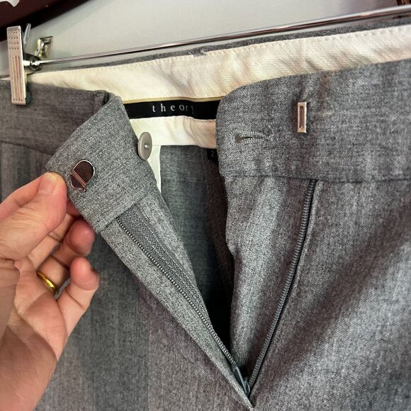 Theory Womens Dress Pants Wide Leg Trouser Mid Rise Size 2 Gray Wool Blend - Picture 3 of 13